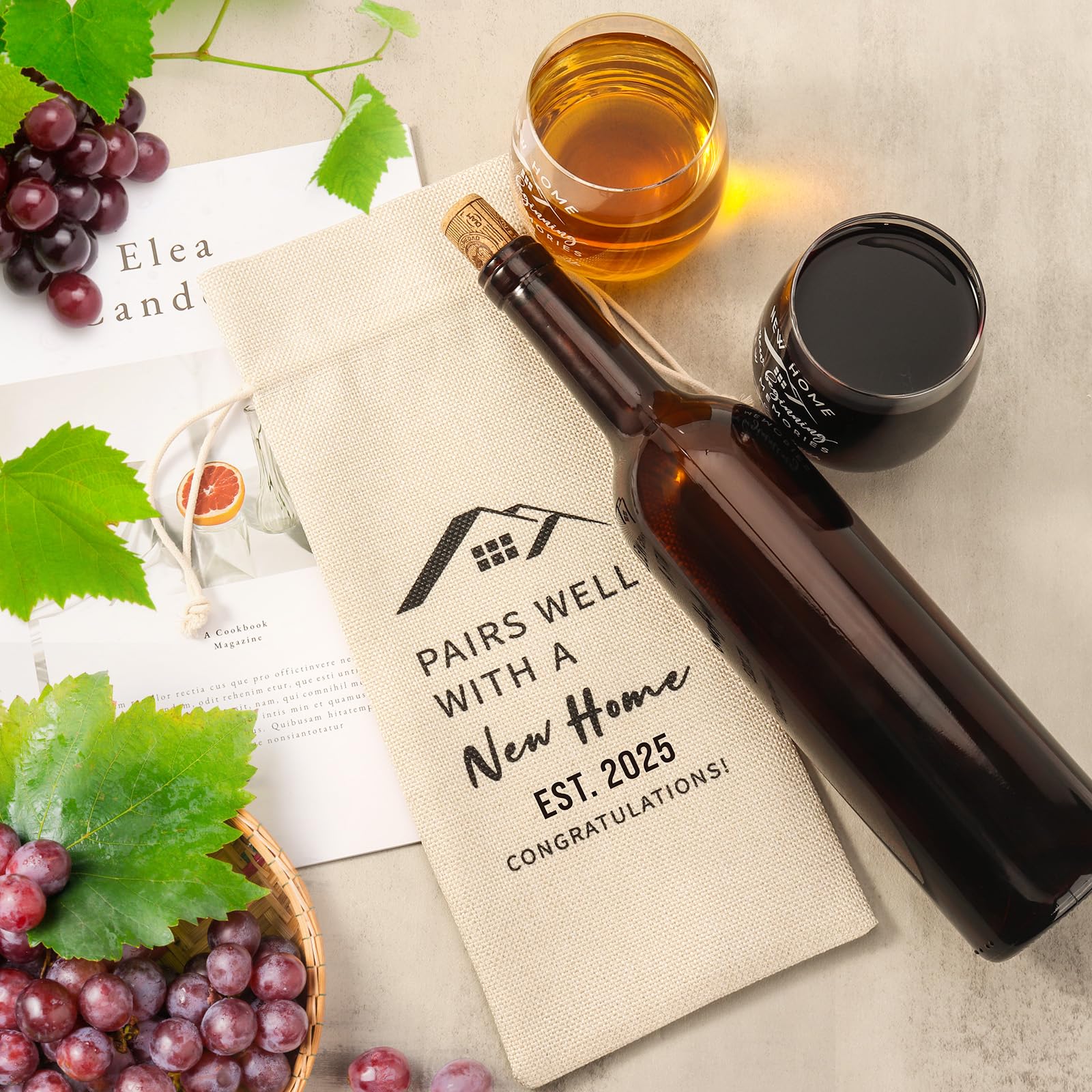 Housewarming Gifts for New Home - Elegant Wine Bag & Glass Set - Perfect First Home Gift for Neighbors, Friends, Couples & Newlyweds - Ideal for Housewarming Parties, Hostess Gifts & New Home Celebrations