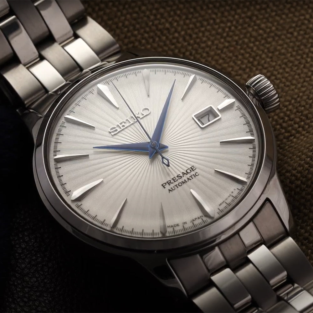 Seiko SRPB77 Presage Cocktail Time Automatic Watch - 40.5mm Silver Dial with Stainless Steel Bracelet - Perfect for Business Meetings & Formal Events