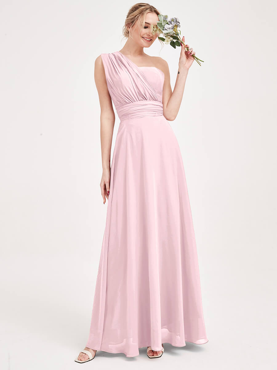 Elegant Blush Convertible Chiffon Bridesmaid Dress - Wrap Style Floor Length Gown for Weddings, Prom & Formal Events