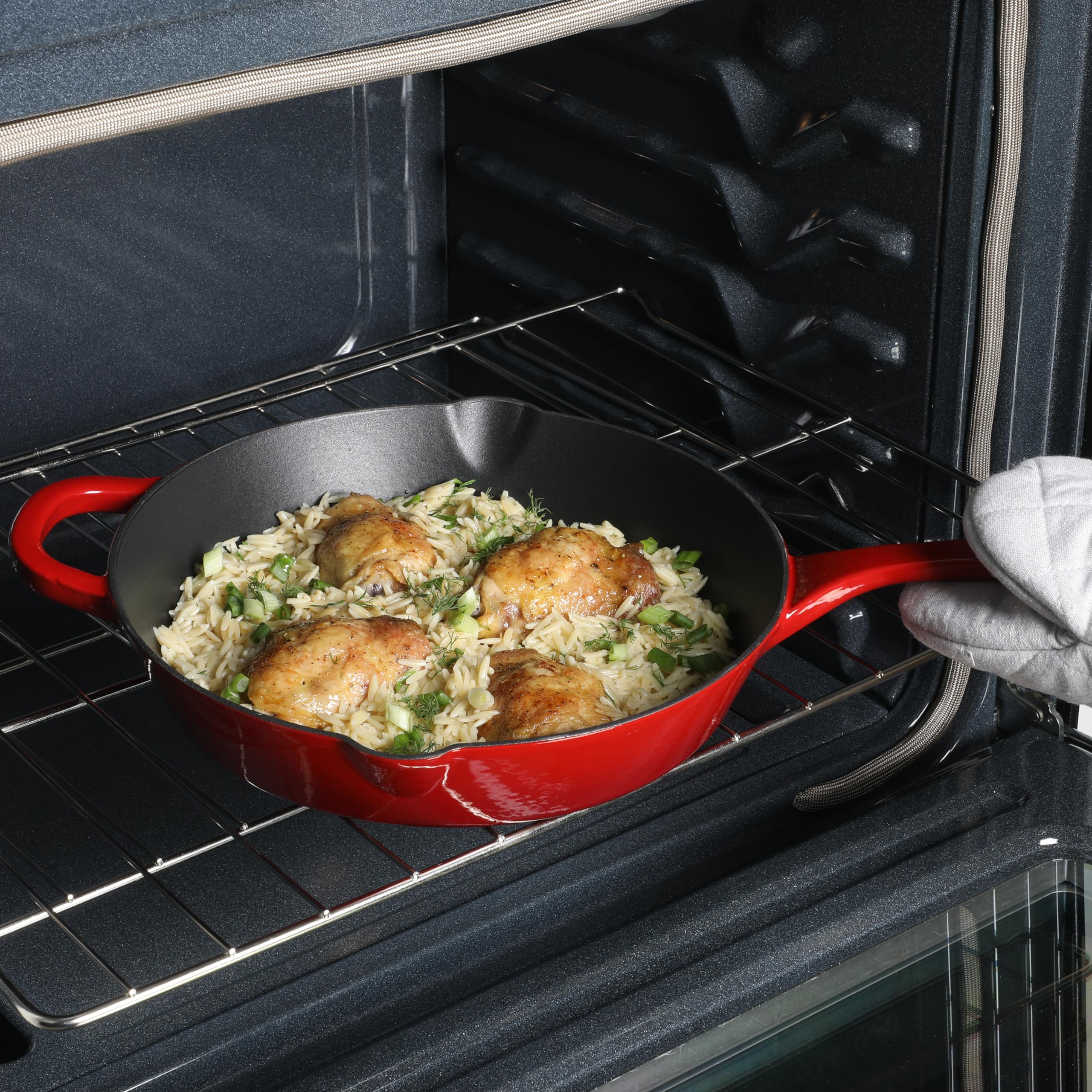 Premium 12 Inch Enameled Cast Iron Skillet - Gradient Red Dutch Oven for Baking, Roasting & Searing - Perfect for Stovetop, Oven & Camping - Durable European Style Cookware