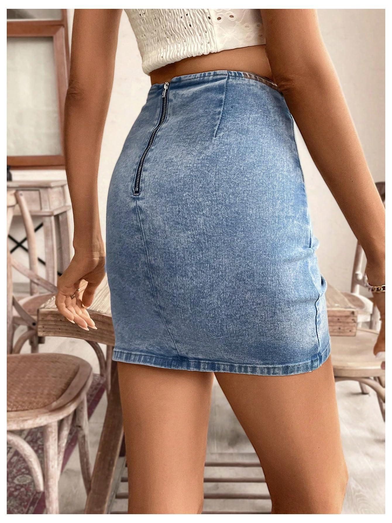 SHENHE Women's High Waisted Denim Mini Skirt - Asymmetrical Wrap Bodycon Jean Skirt for Casual Outfits & Night Out | Perfect for Dates, Parties, and Street Style Fashion