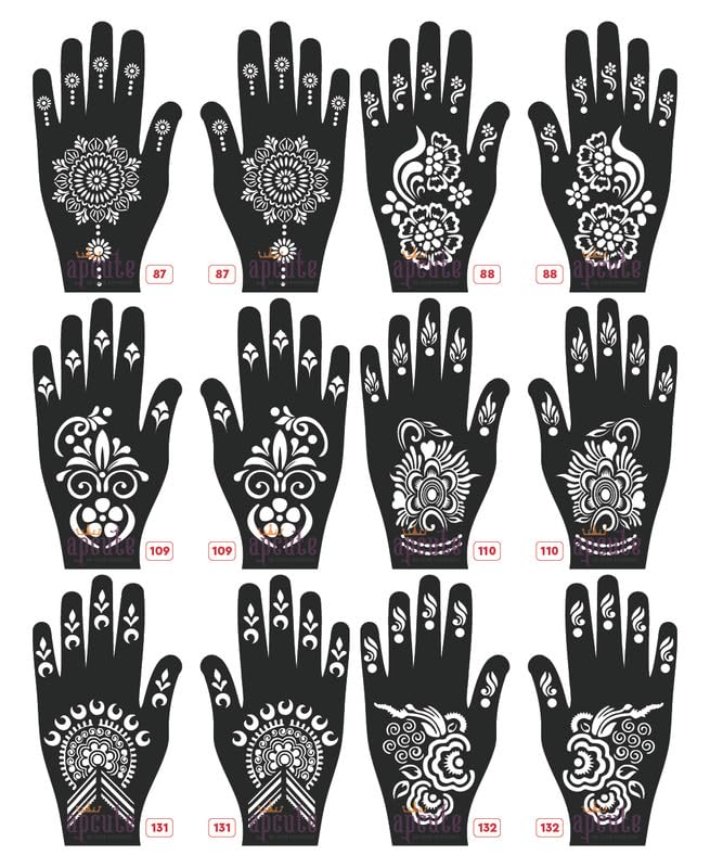 APCUTE 12-Piece Combo Pack Reusable Henna Stencil Stickers - Mehndi Tattoo Designs for Women, Girls & Kids (Quick & Easy Application) - Perfect for Weddings, Festivals & DIY Body Art