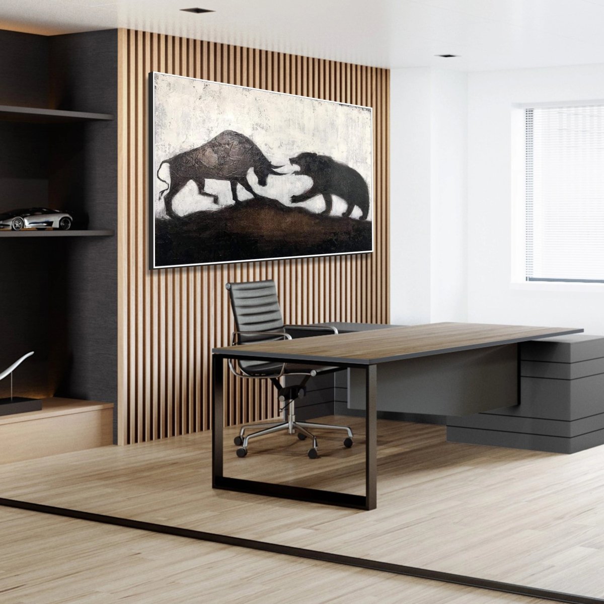 Bull vs Bear Wall Art - Inspirational Financial Motivational Poster for Office & Home Decor - Perfect for Stock Traders, Investors & Finance Enthusiasts