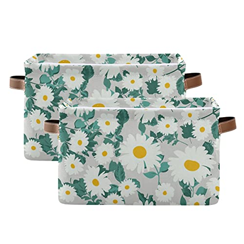Collapsible Canvas Storage Basket - Large Round Daisy Design for Kids Room, Toy Organizer & Baby Hamper (2-Pack) | Perfect for Home Organization, Nursery Storage & Playroom Decor