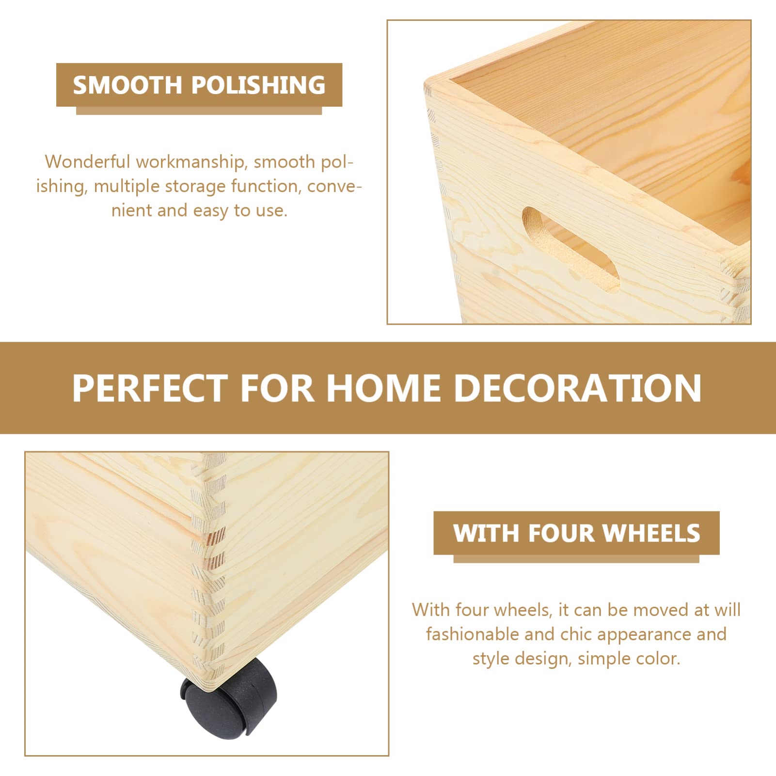 Cabilock Wooden Storage Box with Wheels - Natural Wood Rolling Storage Crate with Casters for Toys, Books & Home Organization - Perfect for Nursery, Playroom & Office Storage Solutions