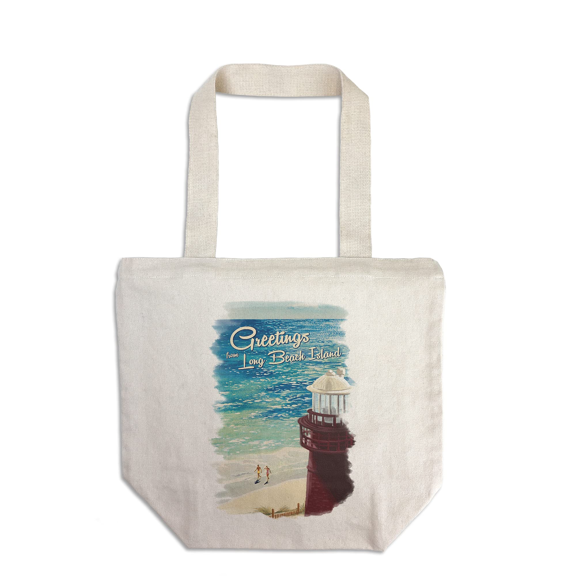 Lantern Press Greetings LBI Beach Scene Tote Bag - 100% Cotton Canvas Reusable Shopping Bag - Perfect for Beach Trips, Groceries & Eco-Friendly Lifestyle