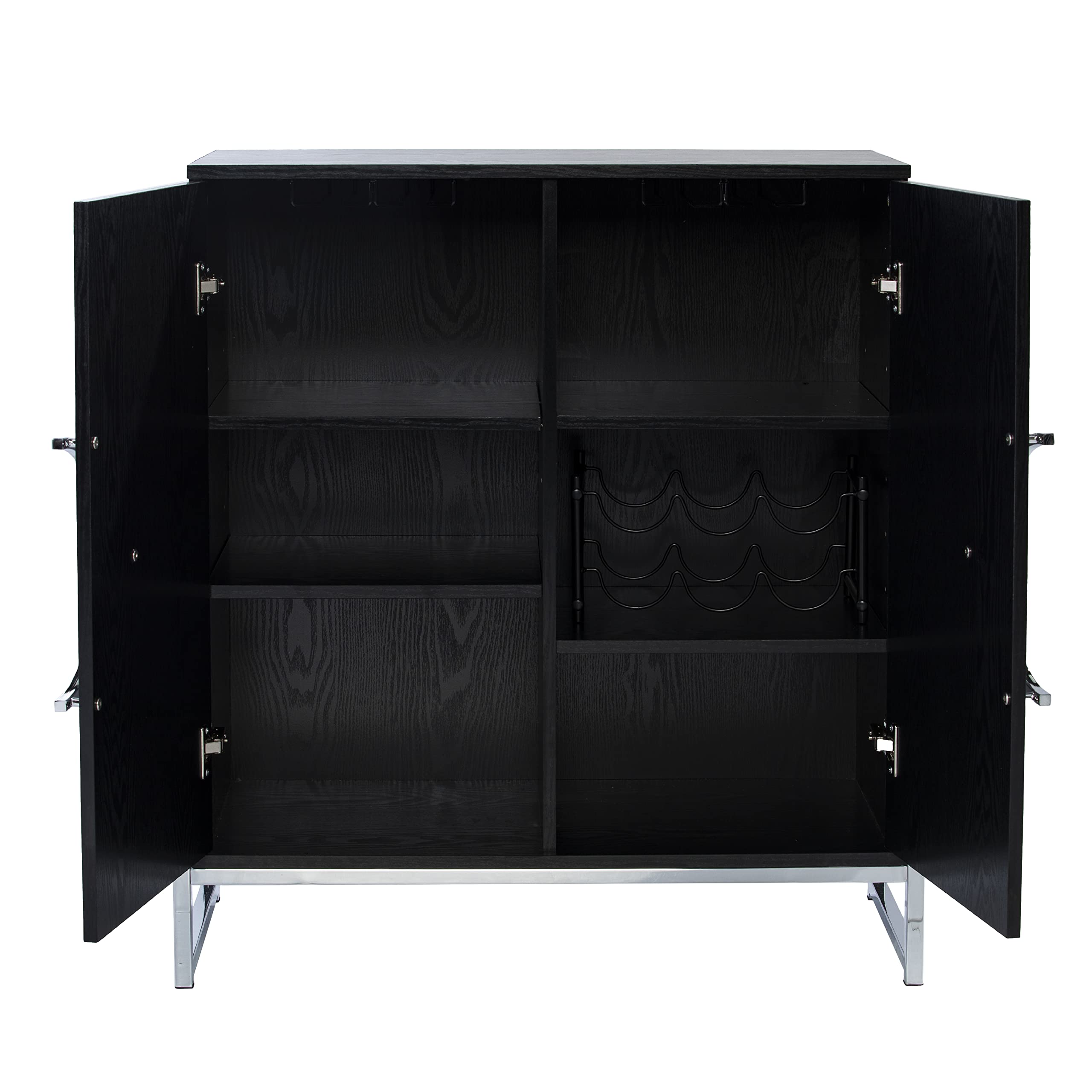 SEI Furniture Pierton Double-Door Bar Cabinet with Glass Shelves - Modern Black Liquor Storage for Home Bar, Dining Room or Office - Perfect for Entertaining Guests & Organizing Wine Bottles