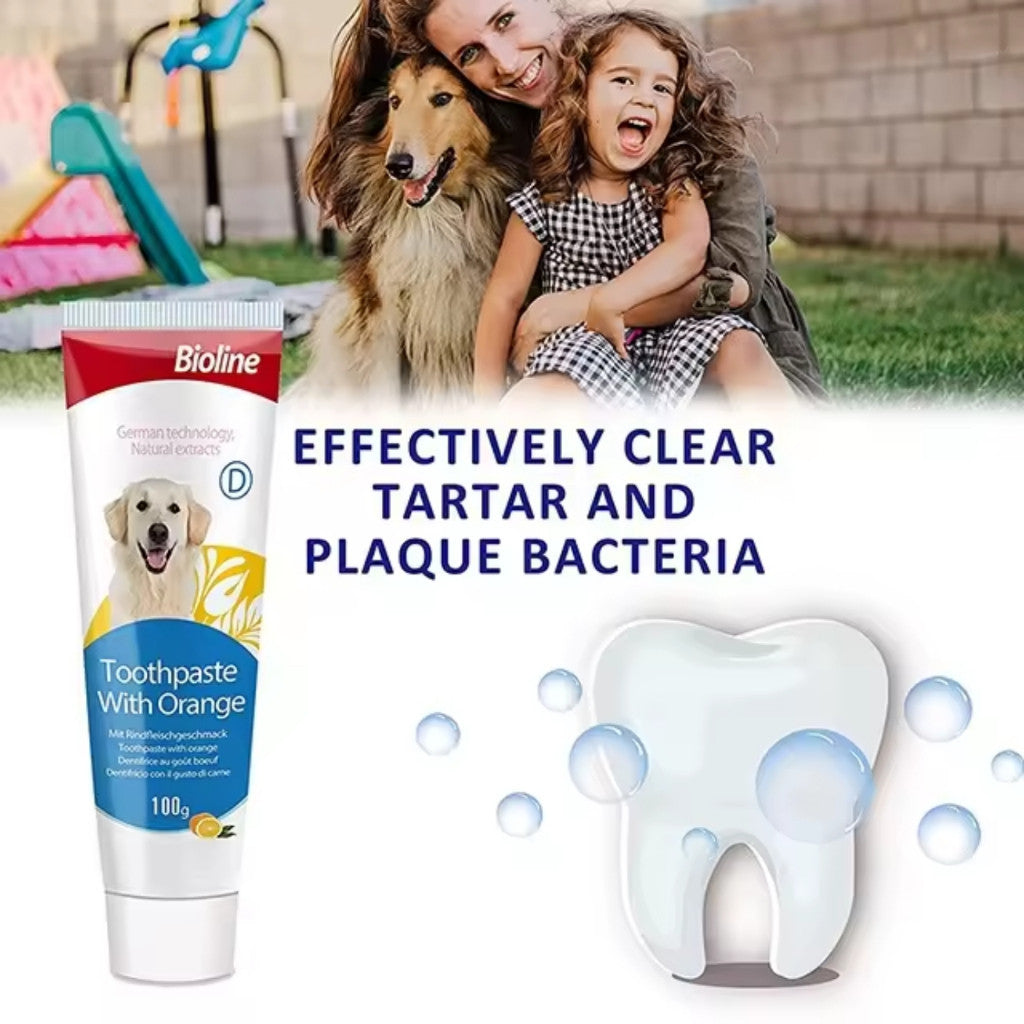 Bioline Pet Toothpaste 100g - Orange Mint Chicken Flavor for Dogs & Cats | Tartar & Plaque Prevention | Freshens Breath & Promotes Healthy Teeth | Ideal for Daily Oral Care Routine