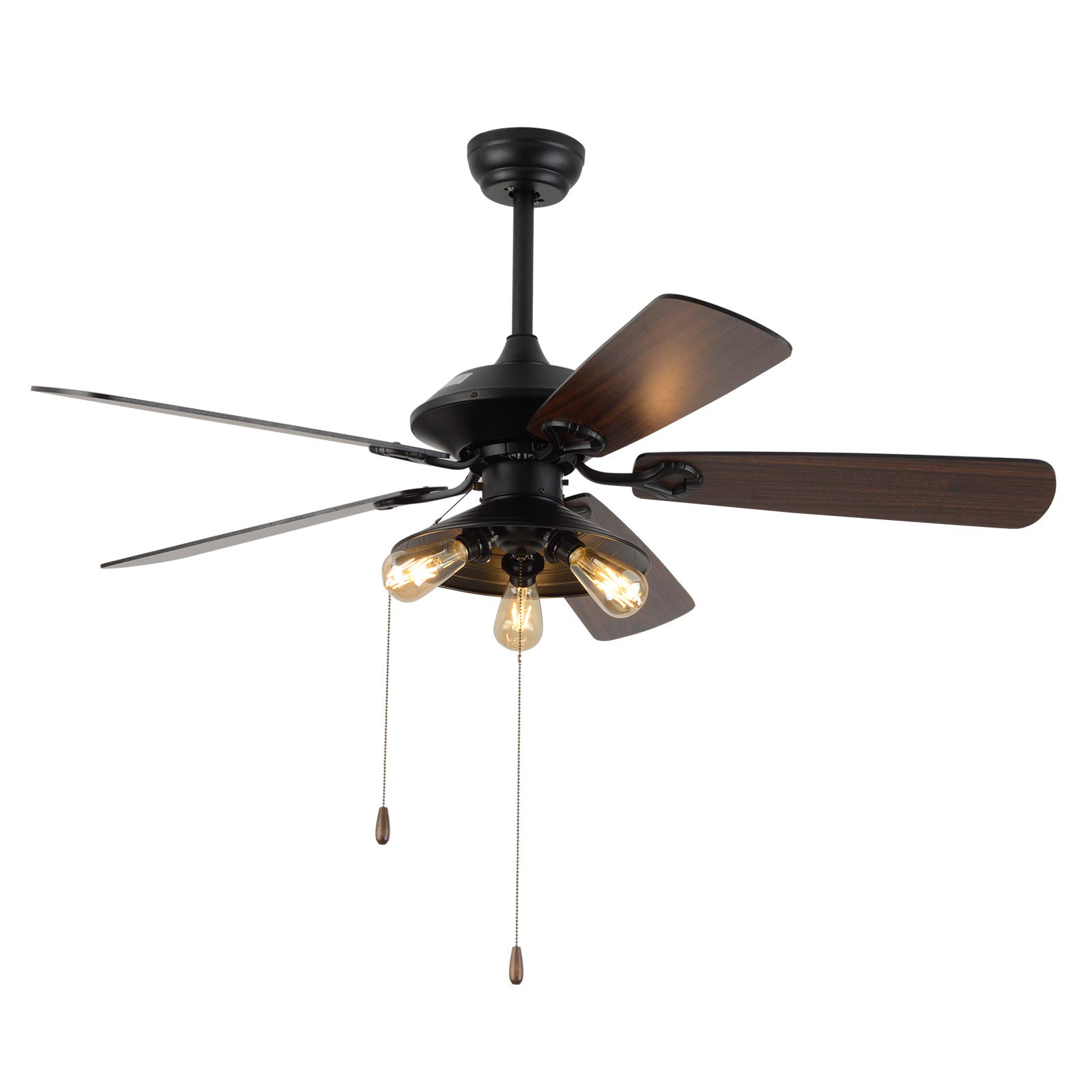52 Inch Retro Industrial Ceiling Fan with Light Kit & Remote Control - 5 Wood Reversible Blades, 3 Speed Settings - Perfect for Living Room, Bedroom, and Dining Room Decor