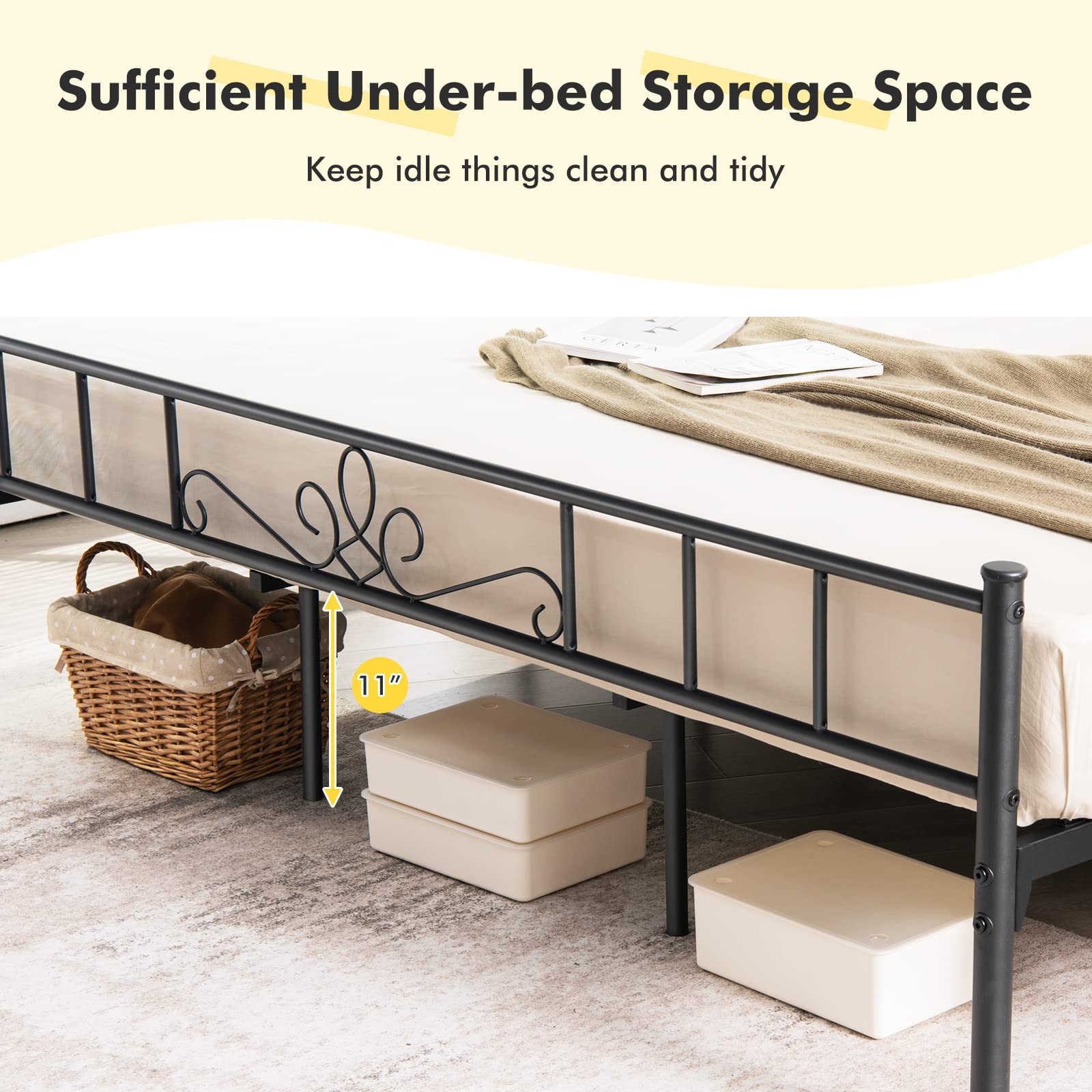 KOMFOTT King Size Metal Platform Bed Frame with Headboard & Footboard - Sturdy Reinforced Steel Slat Support, No Box Spring Required - Easy Assembly Black Bed Frame for Master Bedroom, Guest Room & Dorm