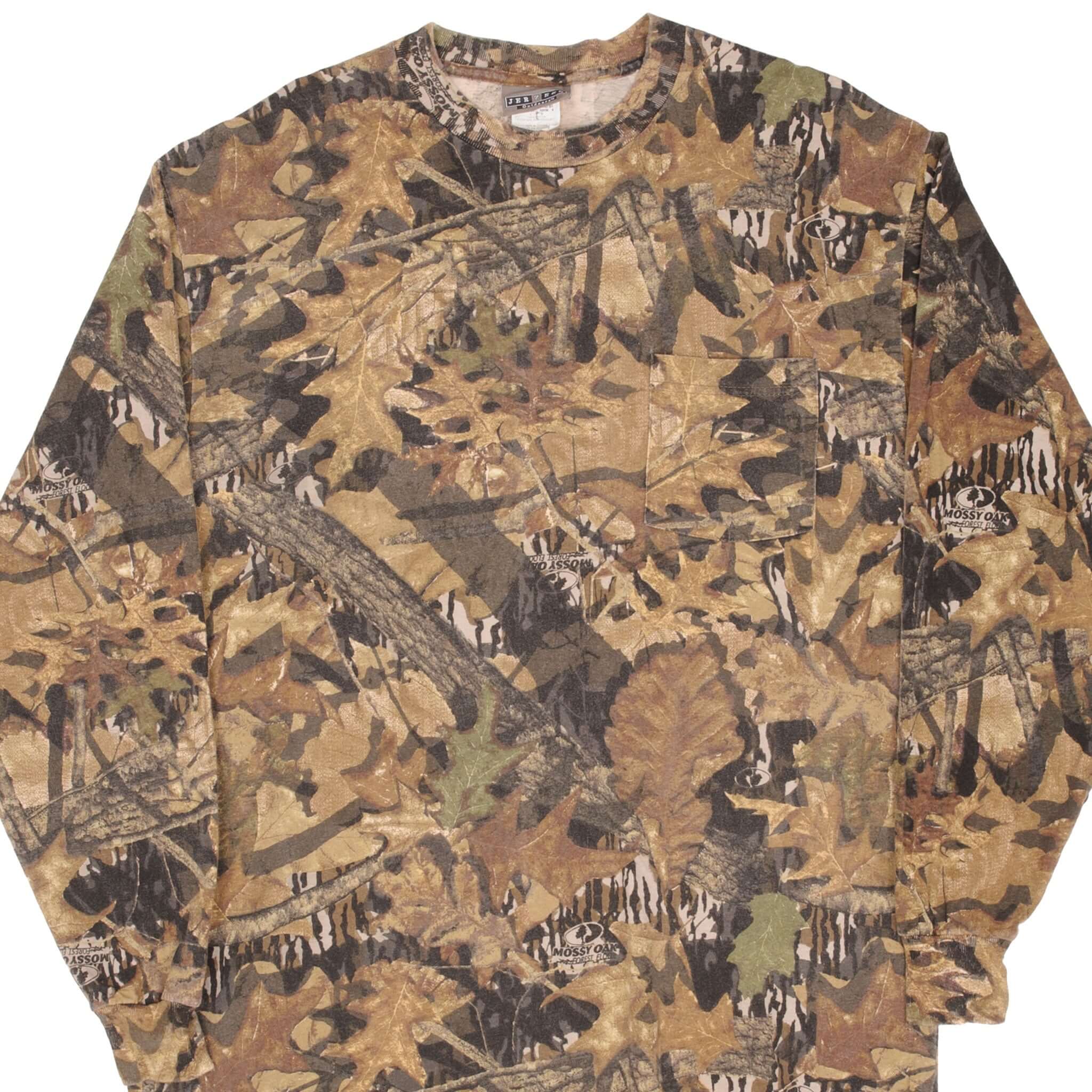 Vintage Mossy Oak Forest Camo Long Sleeve Pocket T-Shirt for Hunting - Large Size | Perfect for Outdoor Adventures, Camping & Tactical Wear