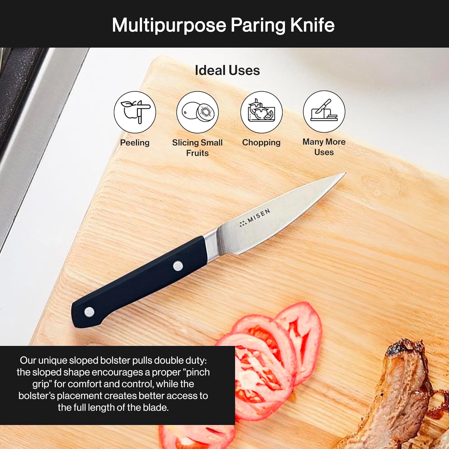 Misen 3.5 Inch Paring Knife - Professional Precision Kitchen Knife with High-Carbon Stainless Steel Blade - Ergonomic Handle for Peeling, Trimming, Slicing Fruits & Vegetables - Lightweight Chef's Tool for Cooking, Meal Prep & Culinary Tasks - Perfect for Home Kitchens & Professional Use - Black