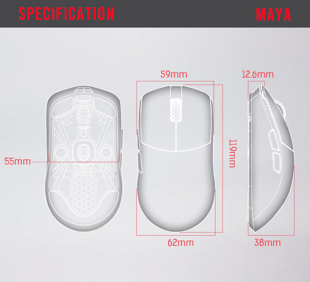 Lamzu Maya Wireless Gaming Mouse - Charcoal Black, 4K Compatible, Lightweight Ergonomic Design for FPS, MOBA, and MMO Gaming | Perfect for Esports, Streaming, and Competitive Play