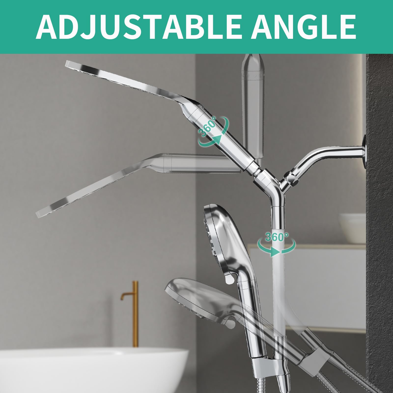 HEROBAI High Pressure Rainfall Shower Head with Handheld Spray Combo - Dual Filtered Shower System with Adjustable Arm & 6ft Hose (Chrome) for Spa-Like Bathroom Relaxation & Water Saving