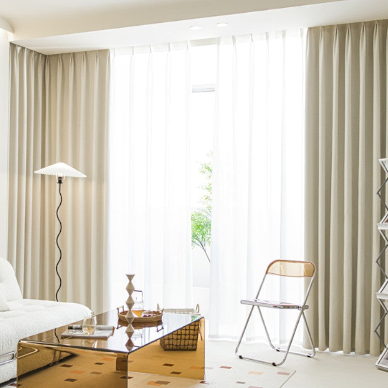 Premium Iris Cream Chenringbone Blackout Curtains - Custom Size Thermal Insulated Drapes for Bedroom & Living Room - Noise Reducing & Light Blocking Window Treatments