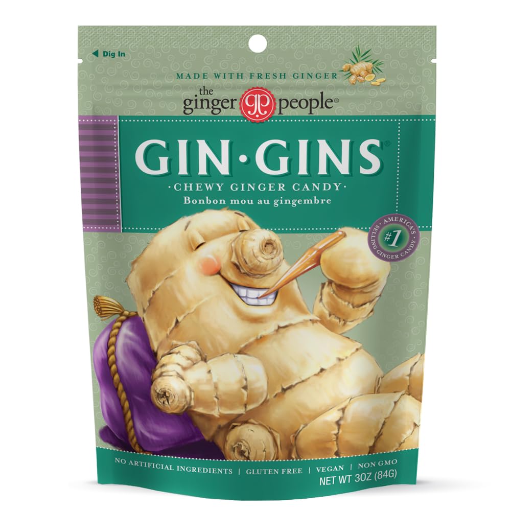 Organic Chewy Ginger Candy by The Ginger People - Gluten Free, Non-GMO, 3oz (Pack of 12) - Perfect for Nausea Relief, Travel & Digestive Support