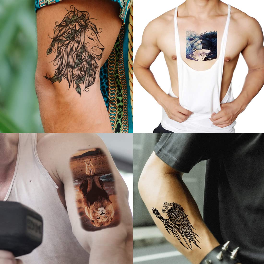 Lion Tribal Temporary Tattoos for Men & Women - Pack of 4 Black Body Art Stickers (2x4 Inch) - Perfect for Parties, Festivals & Costume Events