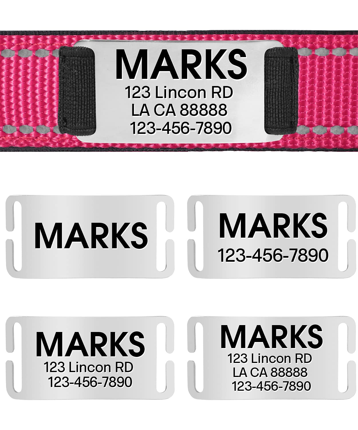 Joytale Personalized Reflective Dog Collar with Engraved Name Plate - Custom Nylon Collar for Small Dogs (Hot Pink, Size S) - Perfect for Night Walks & Pet Safety