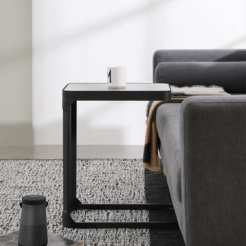 Modern C-Shaped Side Table with Metal Bracket - 50x30x55cm Sofa Coffee Table, Bedside Table & Living Room Storage Shelf (Black) - Perfect for Small Spaces, Apartment Decor & Coffee Cup Placement