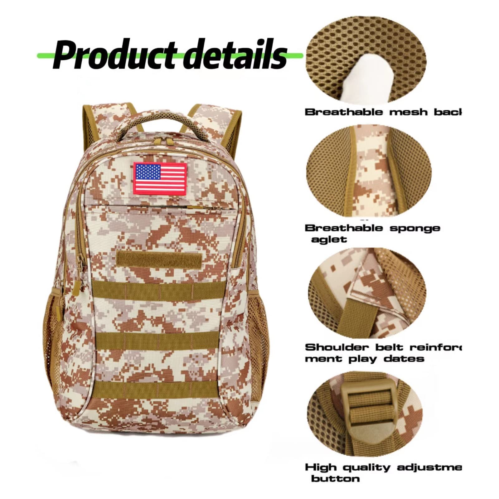 Military Camo Backpack for Boys & Men - 40L School Backpack with USB Charging Port - Durable Teen Backpack for Hiking, Travel & Daily Use