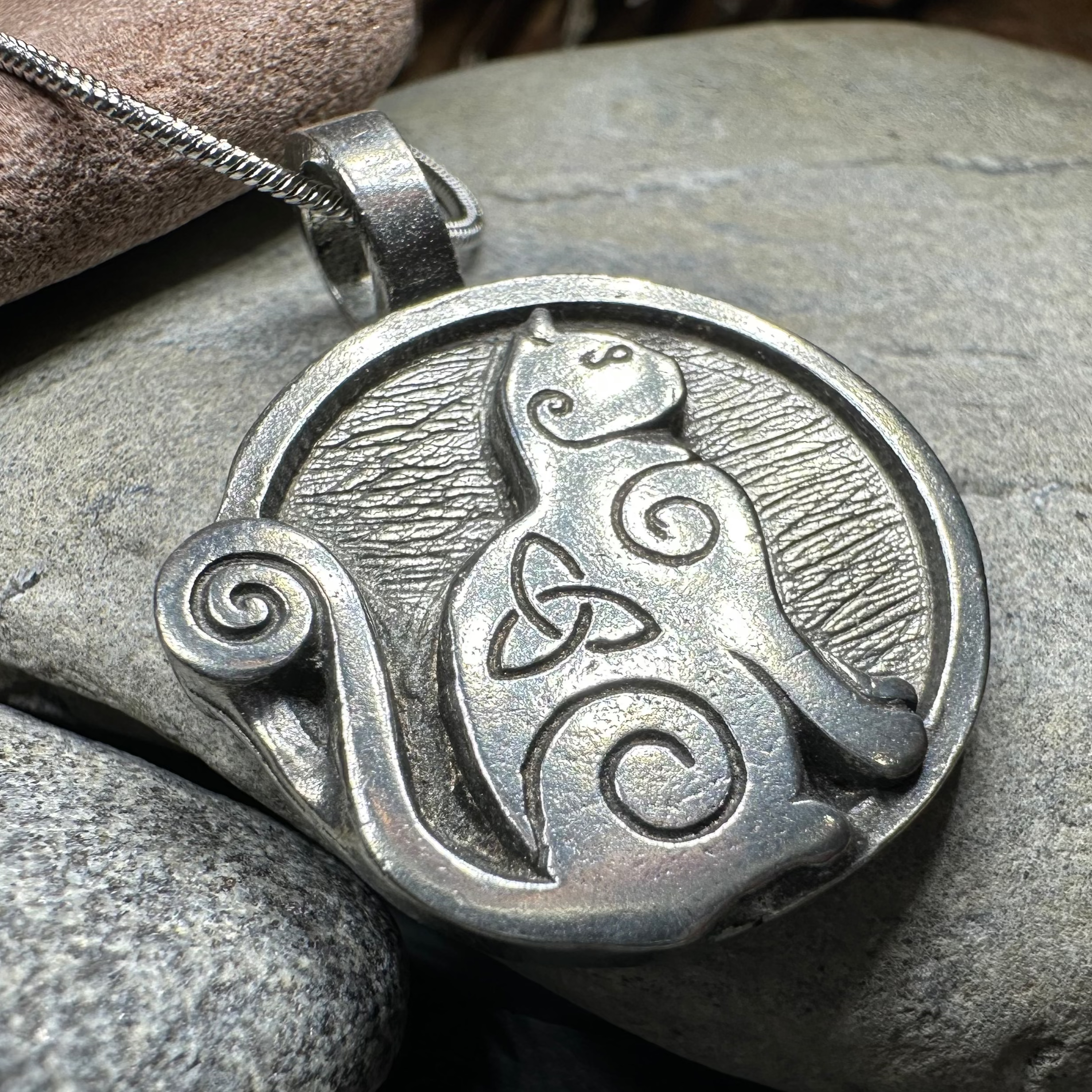 Celtic Spiral Cat Pewter Pendant Necklace - Elegant Handcrafted Jewelry for Women, Perfect Gift for Cat Lovers & Celtic Enthusiasts | Ideal for Everyday Wear, Special Occasions & Spiritual Connection