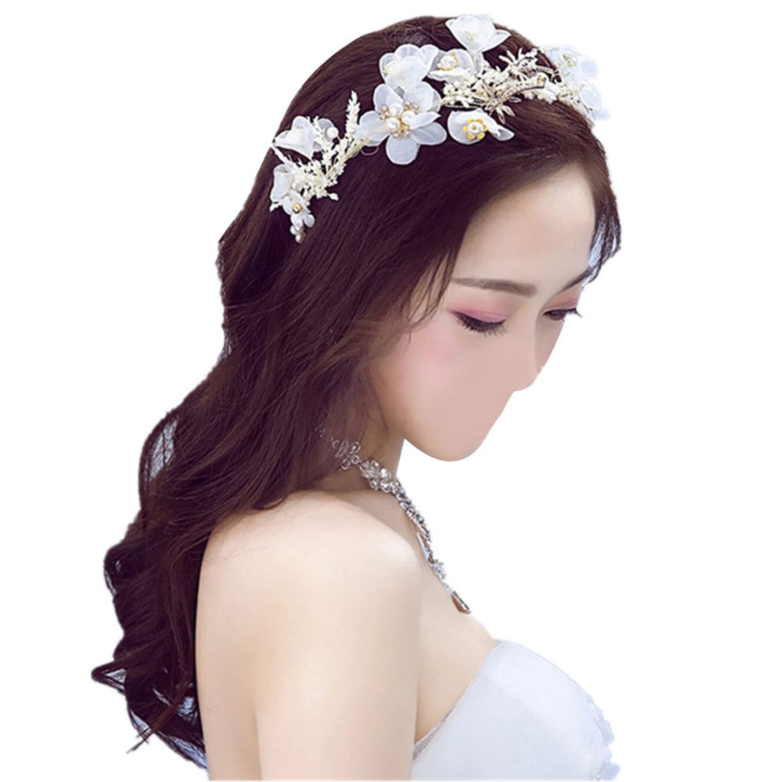 Elegant Bridal Hair Accessories - Pearl Flower Wedding Veil & Headband for Bride, Perfect for Wedding Ceremony, Bridal Shower, and Formal Occasions
