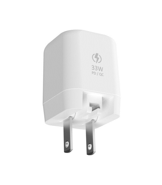 Adam Elements Omnia 33W Fast Wall Charger - USB C PD & QC 3.0 Compatible for iPhone 15/14/13, Samsung Galaxy, iPad - Perfect for Travel, Home & Office Use