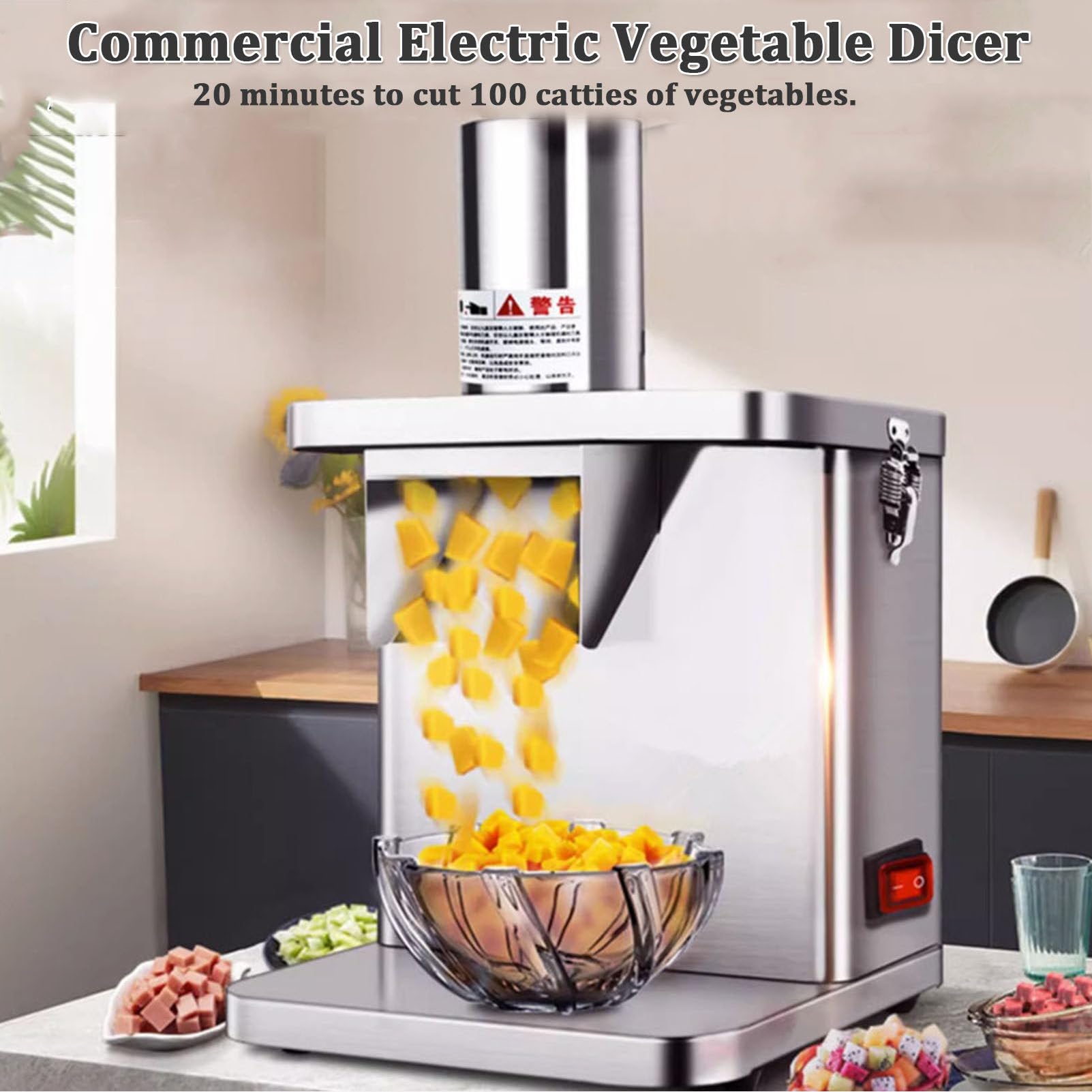 Commercial Electric Vegetable Dicer - Heavy Duty Stainless Steel Fruit & Vegetable Cutting Machine for Carrots, Potatoes, Onions | Perfect for Restaurants, Catering & Food Processing Businesses