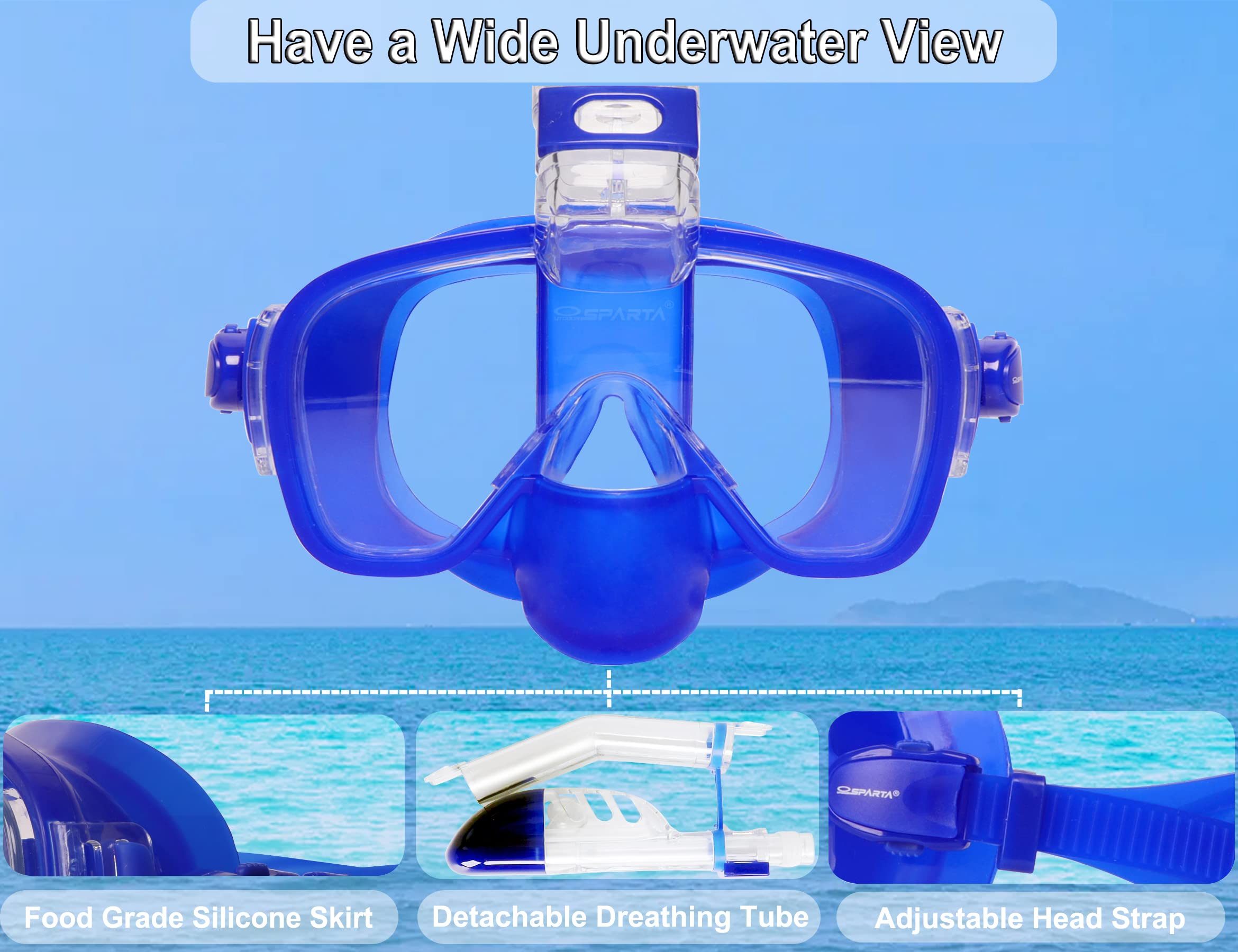 Premium Anti-Fog & Leak-Proof Snorkel Mask with 180° Wide View & Camera Mount - Perfect for Scuba Diving, Snorkeling & Underwater Photography