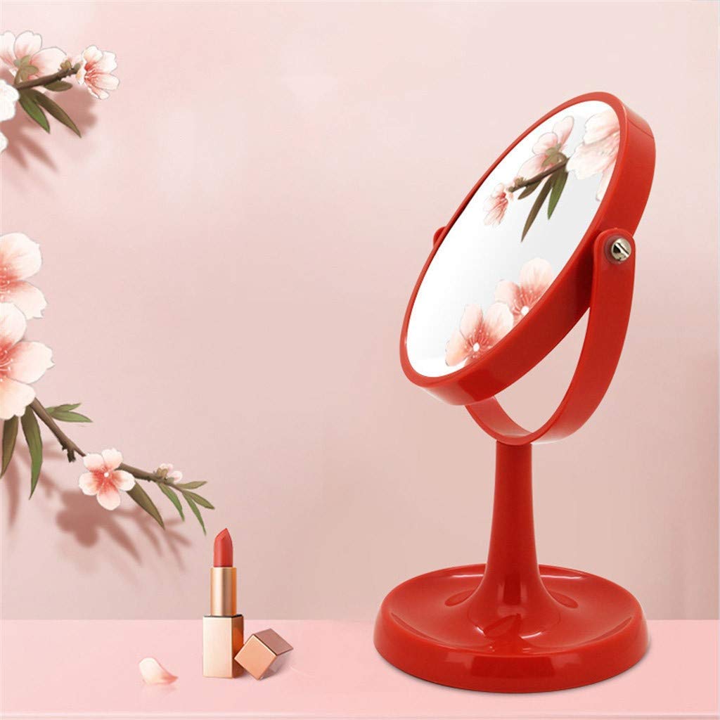 360° Rotating Double-Sided Makeup Mirror - Portable Vanity Mirror for Bedroom, Bathroom & Studio (Red, 10.9