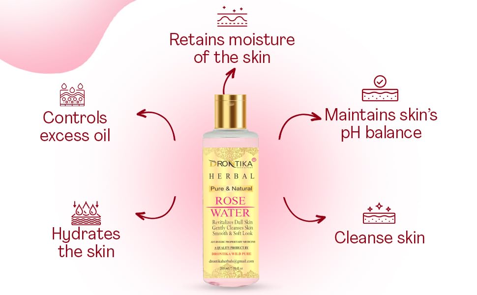 Drontika Herbal Rose Water (Gulab Jal) - Natural Skin Toner with Rose Oil, Paraben-Free, 200ml | Hydrating Facial Mist for Dry Skin, Makeup Setting Spray & Refreshing Skin Care Routine