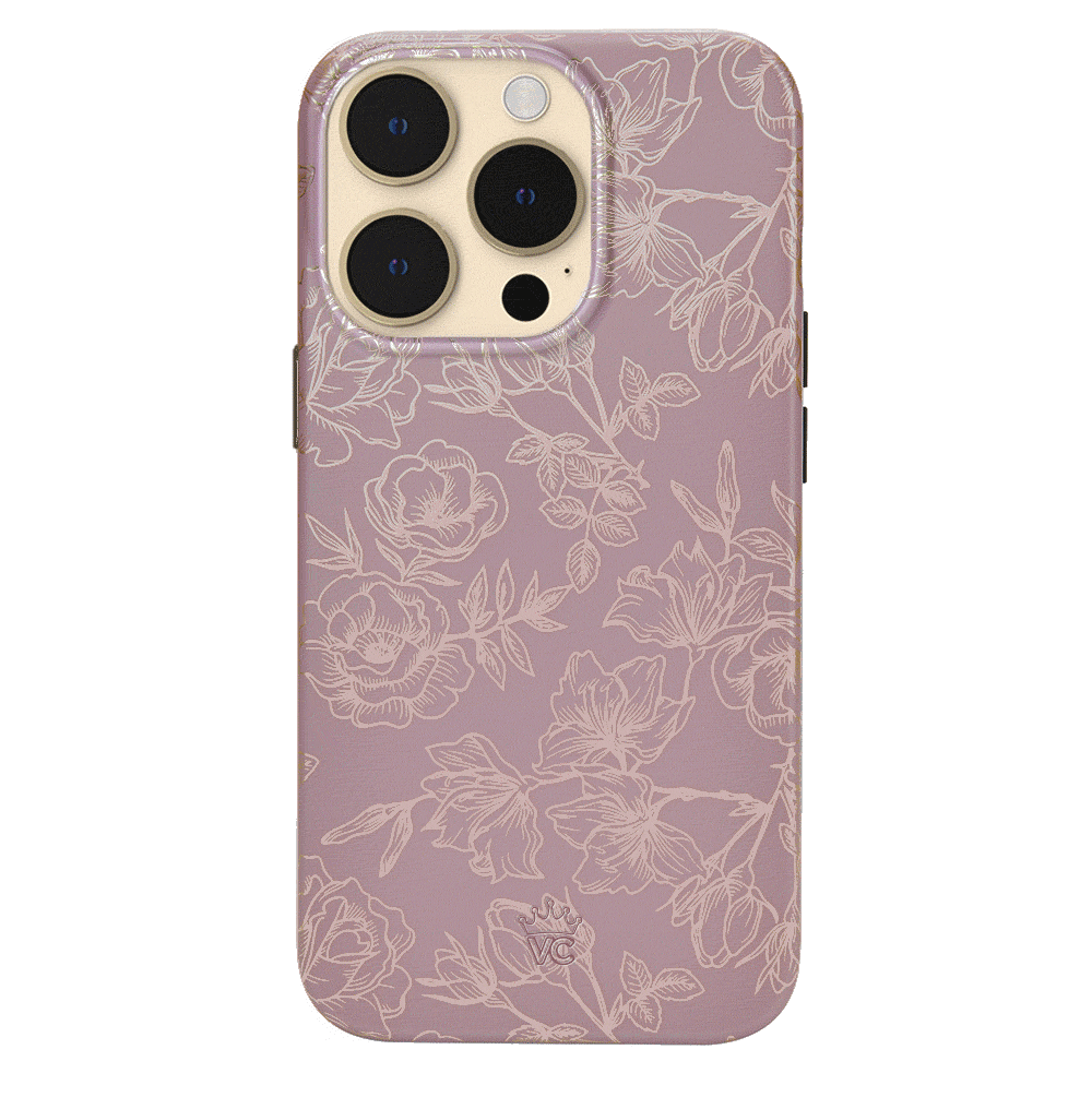 Dusty Rose Chrome Floral iPhone Case - Elegant Protective Cover for iPhone 13/14/15 Pro Max - Perfect for Everyday Use, Travel & Gift Giving