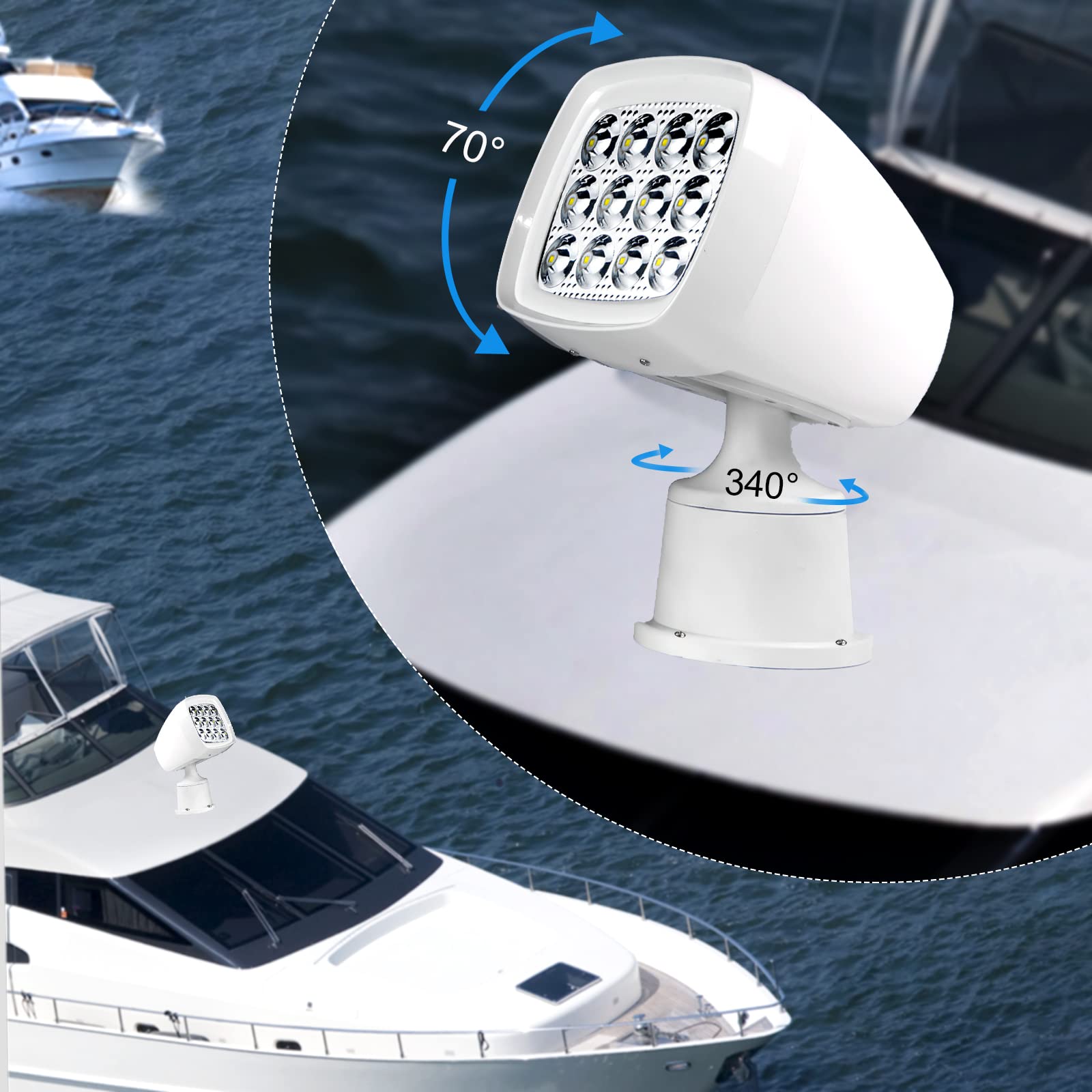 **60W LED Marine Spot Light for Boats - 12-24V Remote Control Searchlight | Perfect for Night Fishing, Docking & Water Sports**