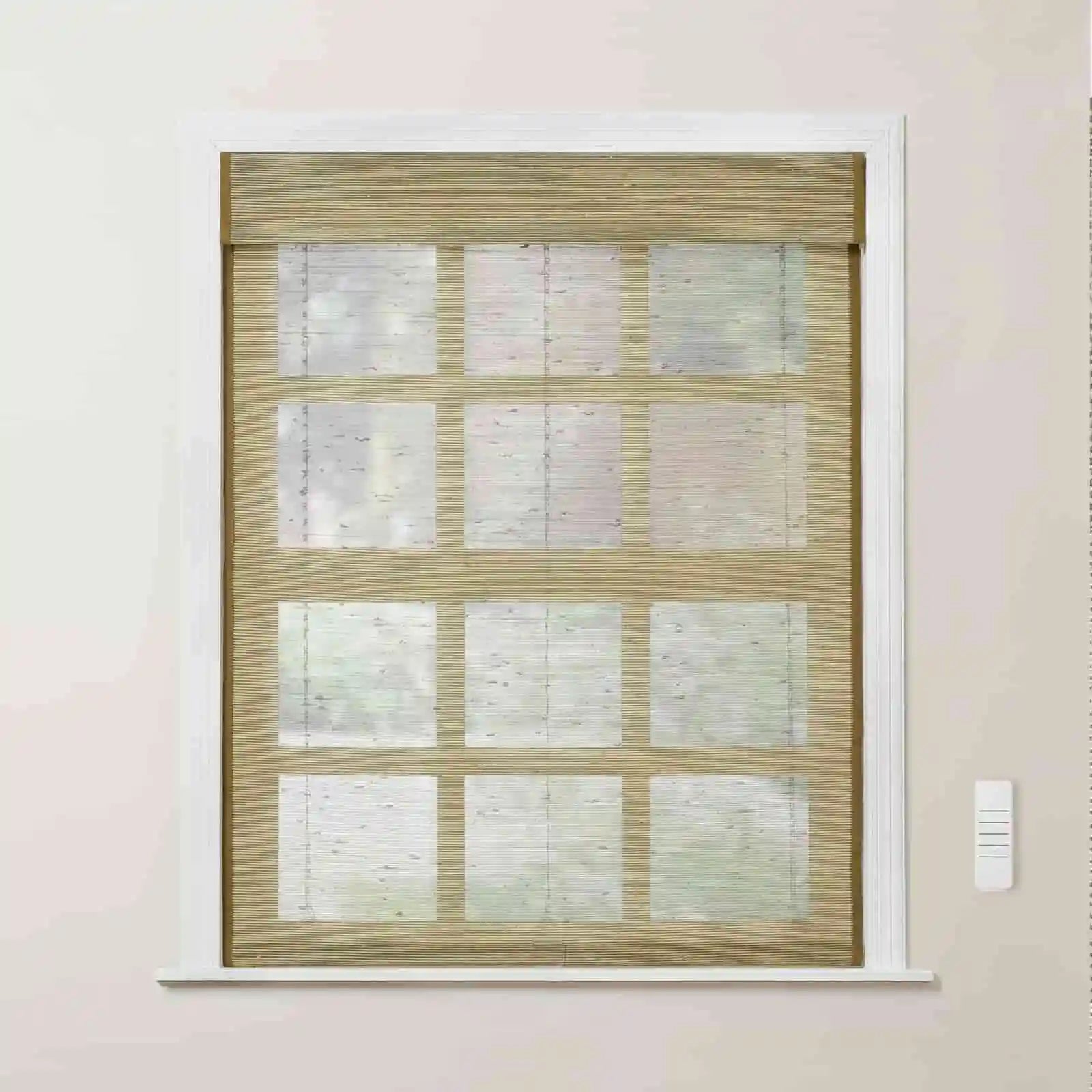 Motorized Window Woven Bamboo Shades - Remote Control Roller Blinds for Privacy & Sun Protection - Perfect for Living Room, Bedroom & Office