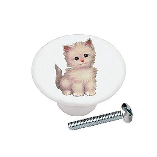 Adorable Fluffy Kitty Cat Ceramic Drawer Pulls - Vintage Dresser Cabinet Knobs for Home Decor & DIY Furniture Upgrade - Perfect for Kids' Room, Nursery, and Pet-Friendly Spaces
