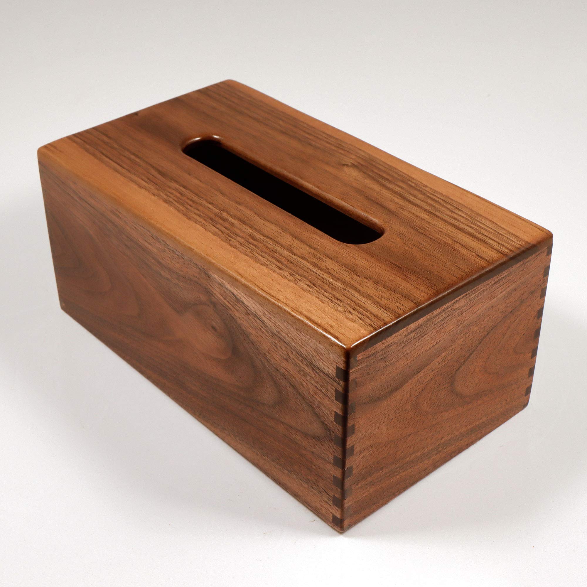 Handmade Solid Texas Black Walnut Tissue Box Cover - Custom Wooden Box Holder with Box Jointed Sides - Elegant Rectangle Home Decor for Living Room, Bedroom & Bathroom