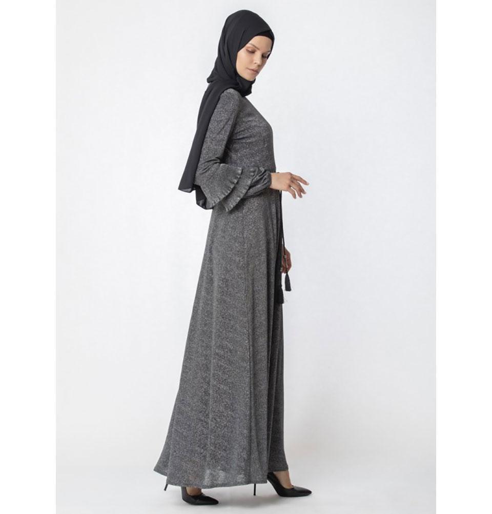 Elegant Abaci Modest Formal Tinsel Dress 13105 - Black/Gray for Women | Perfect for Evening Parties, Weddings & Special Occasions