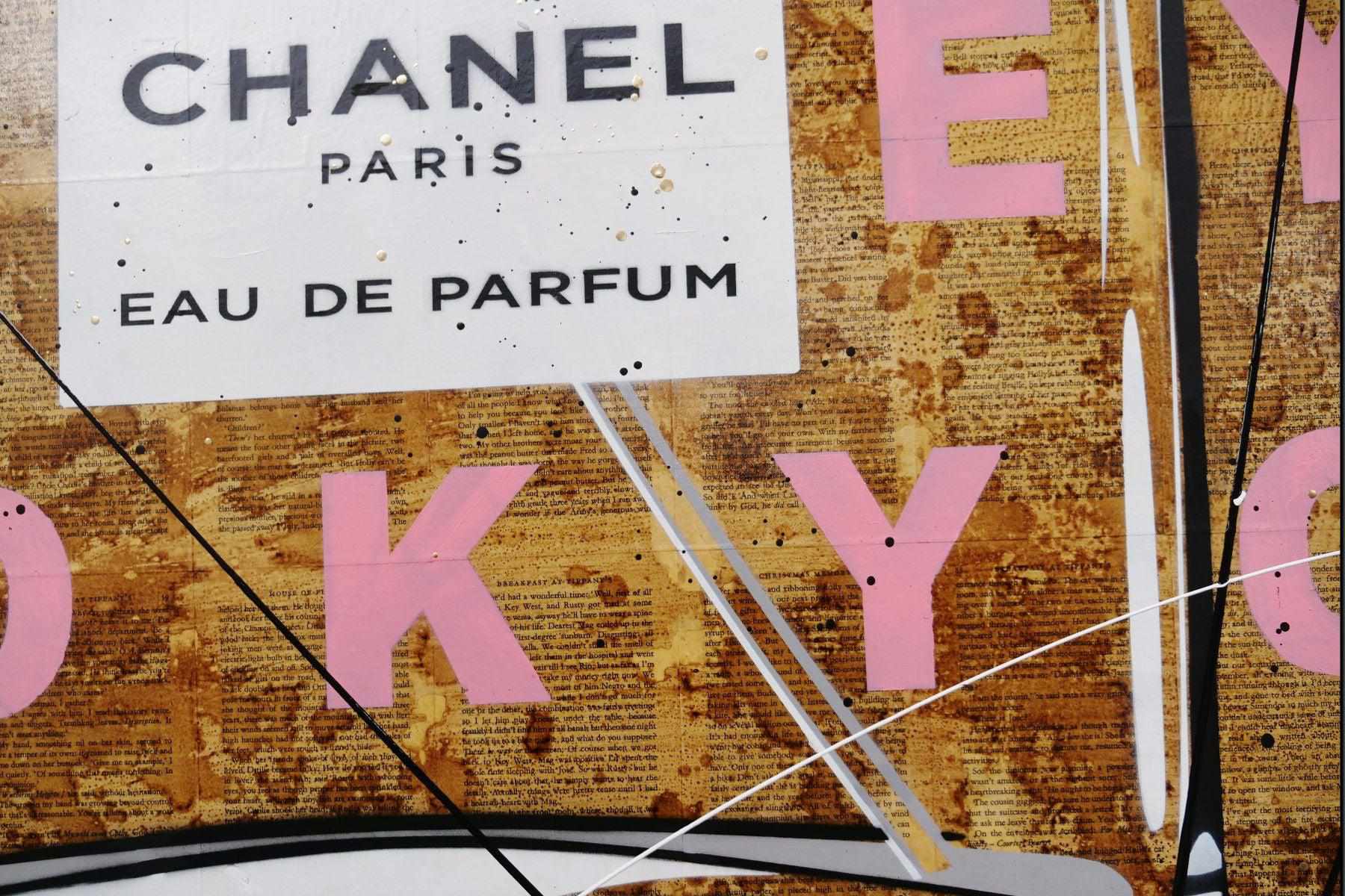Chanel Pink Perfume Bottle Urban Pop Art Painting - 120cm x 100cm Large Canvas Wall Decor for Living Room, Bedroom & Book Club