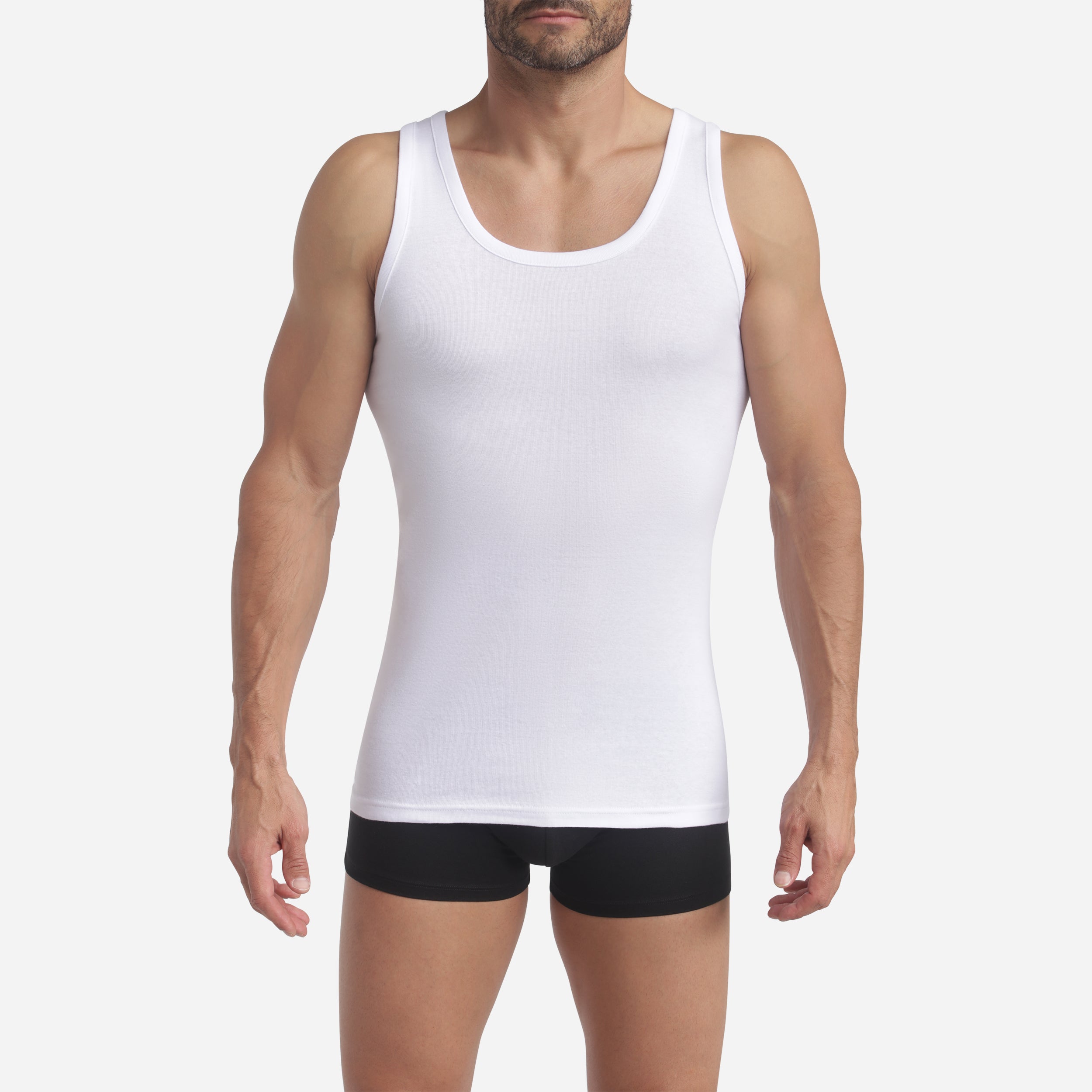 2 Pack Men's White Cotton Tank Tops - Eco-Friendly & Breathable for Gym, Workout, and Casual Wear