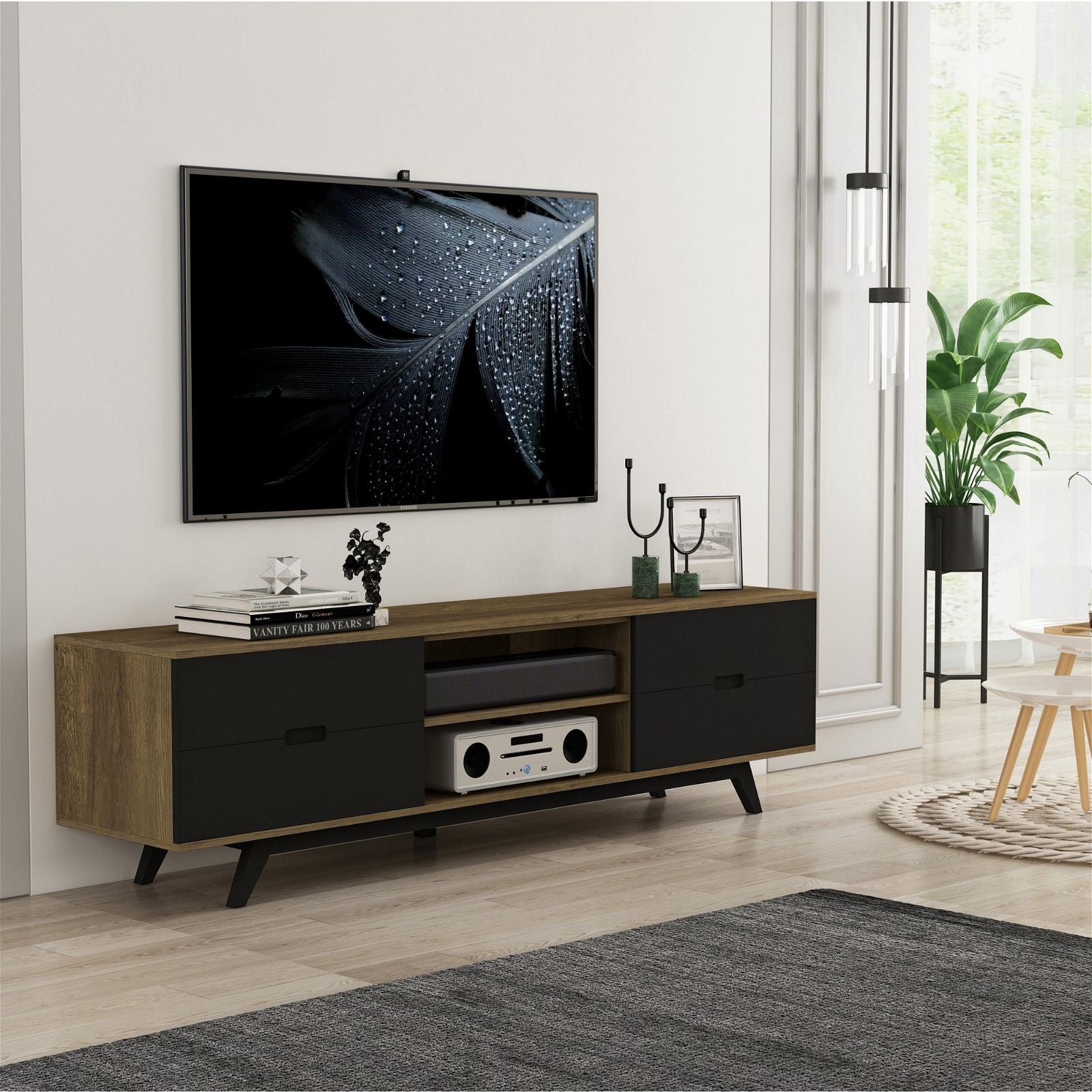 Tauris NOVA 1800 Dark Oak Entertainment Center - Modern TV Stand with Storage for Living Room, Home Theater & Media Organization