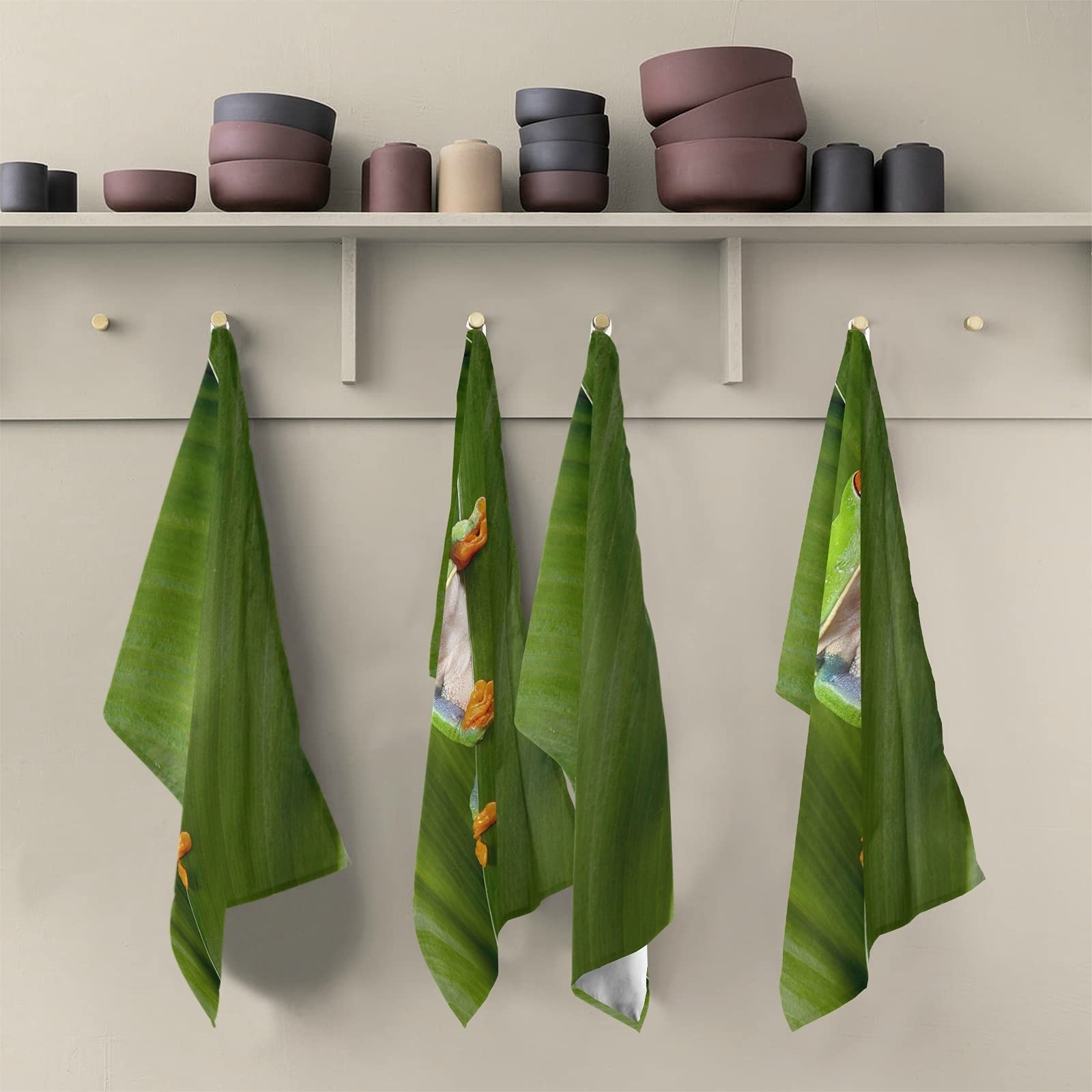 Premium 6-Pack Green Leaf Dish Towels Set - Super Absorbent & Fast Drying Kitchen Cloths (18