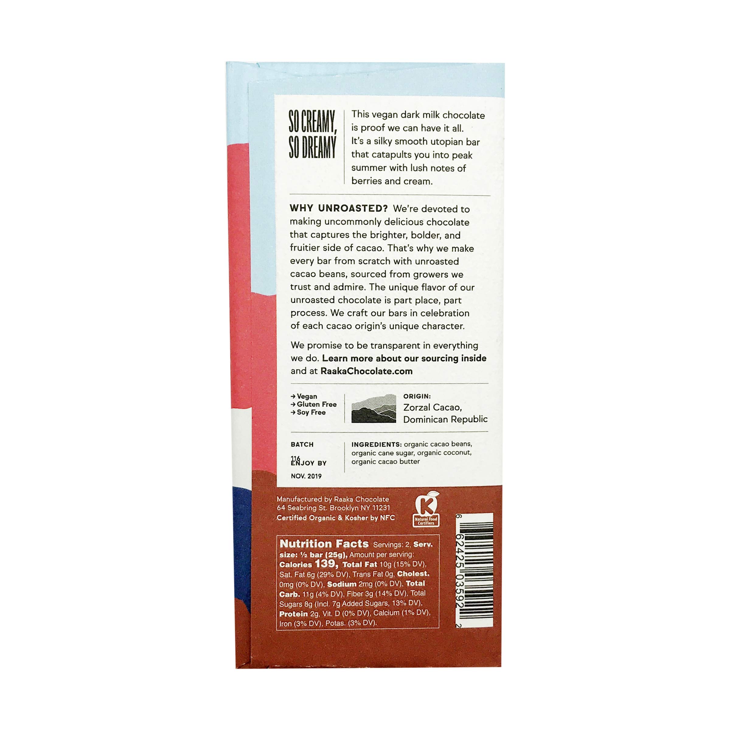 Raaka 60% Coconut Milk Chocolate Bar 1.8oz - Vegan Dessert & Gift