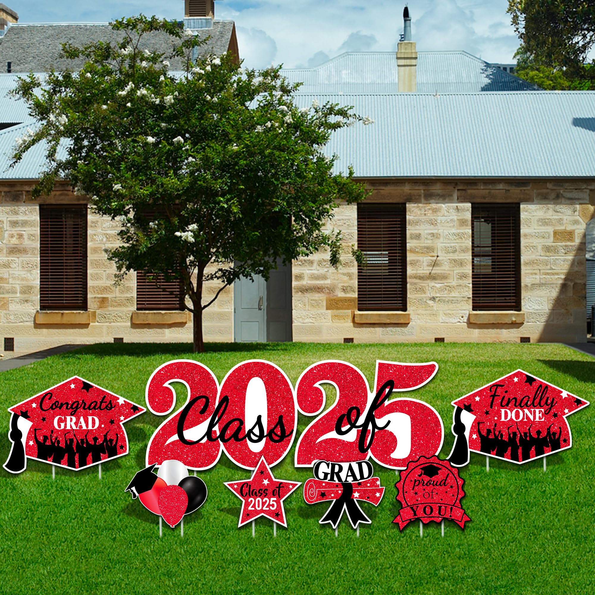 2025 Graduation Yard Signs & Stakes - Outdoor Lawn Decor for High School & College Grads - Congrats Class of 2025 Party Decorations (Red) - Perfect for Graduation Ceremonies, Backyard Celebrations & Photo Backdrops