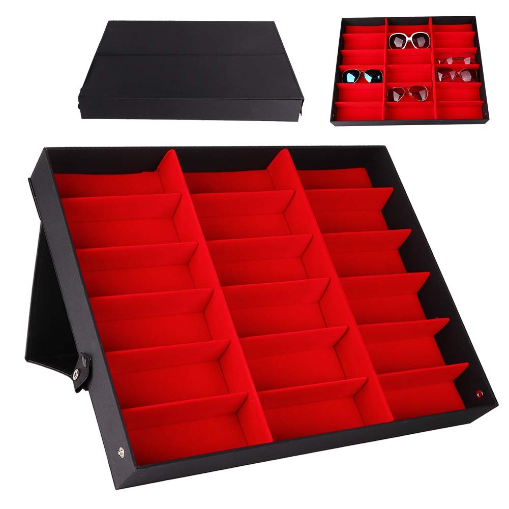 YUYTE 18 Grids Glasses Display Storage with Folding Lid - Eyeglass Organizer Case for Sunglasses, Reading Glasses & Optical Frames - Perfect for Retail Stores, Home & Office Organization