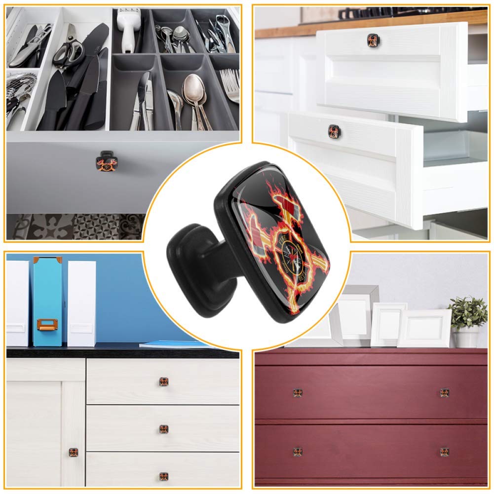 4-Piece Firefighter Cross with Axes Flame Cabinet Knobs - 30mm Square Drawer Pulls for Kitchen, Bathroom, Dresser - Rustic Home Decor & DIY Furniture Upgrade