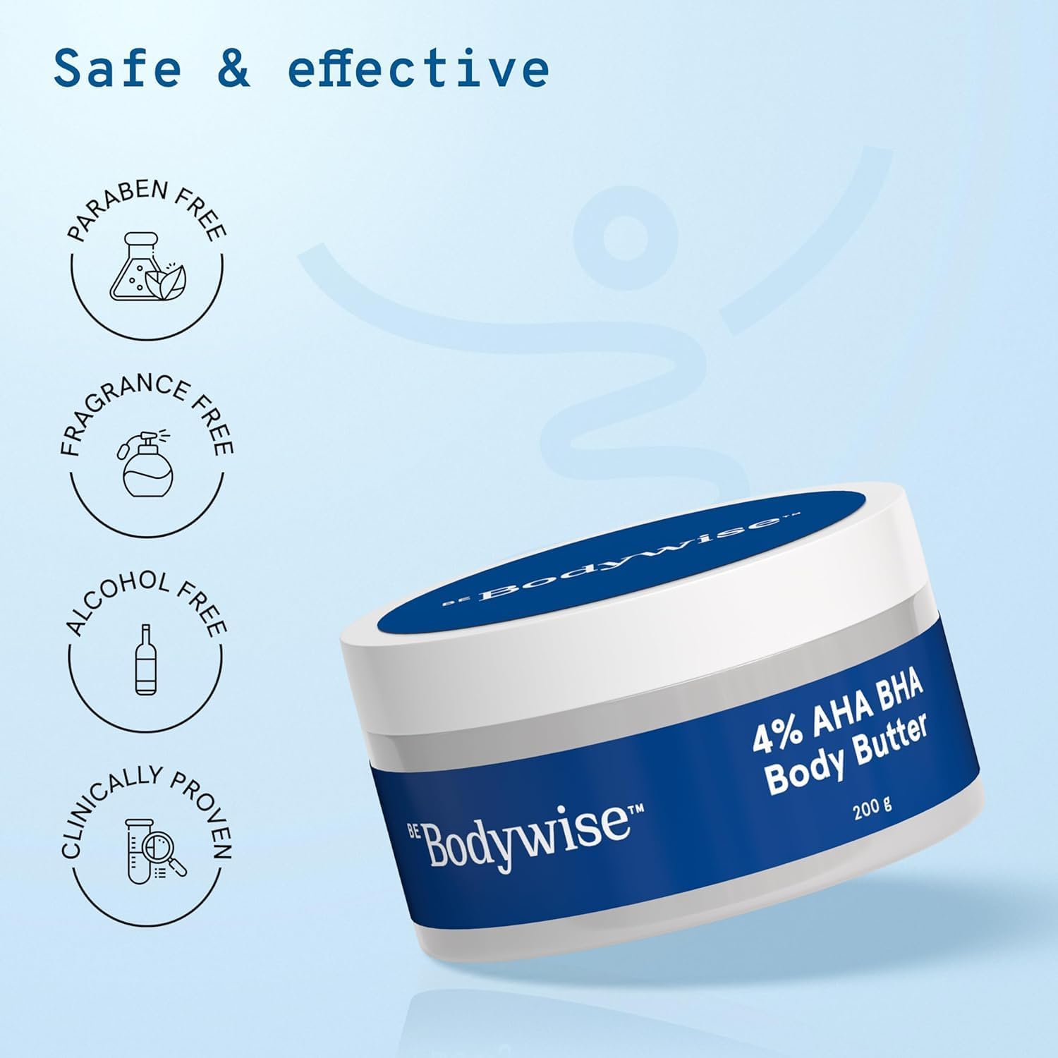 Be-Bodywise 4% AHA BHA Body Butter with 2% Salicylic Acid & 2% Lactic Acid - Hyaluronic Acid & Shea Butter for Smooth, Exfoliated Skin - Perfect for Dry Skin, Keratosis Pilaris & Body Acne Treatment