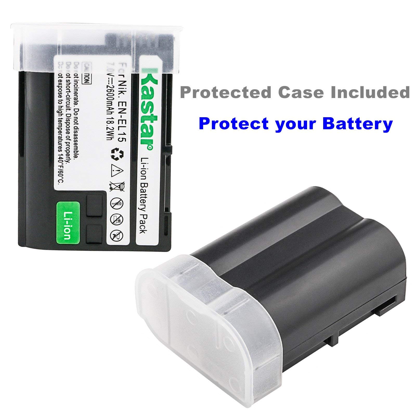 Kastar EN-EL15 2X Battery & USB Dual Charger for Nikon EN-EL15, MH-25 - Compatible with Nikon D500, D600, D610, D750, D800, D7000, D7100, D800E DSLR Cameras & Grips MB-D11, MB-D12, MB-D14, MB-D15, MB-D16 - Perfect for Travel Photography & Professional Shooting