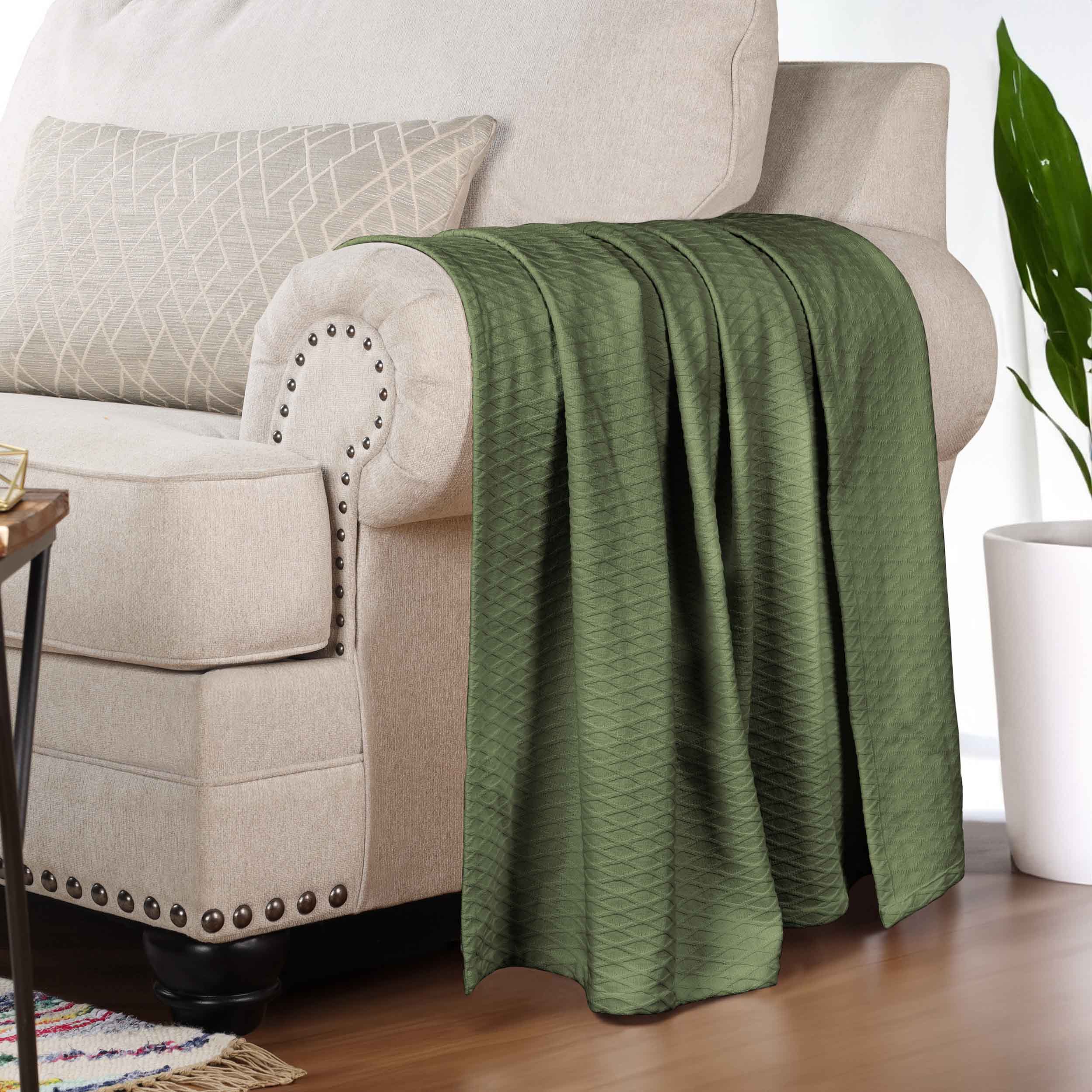 Premium Cotton All-Season Diamond Pattern Bed Blanket & Sofa Throw - Soft Cozy Blanket for Bedroom, Living Room, Travel and Gift Giving