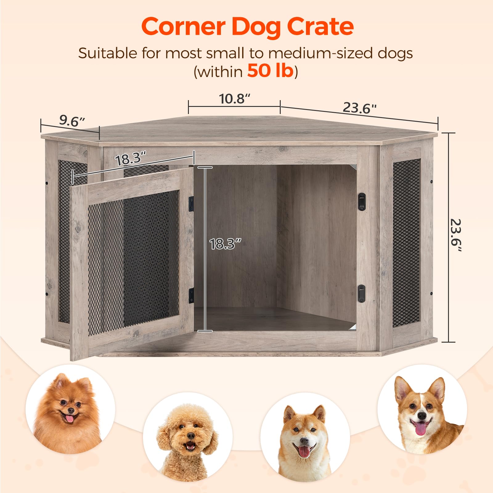 Stylish Wooden Dog Crate End Table - Multi-Functional Pet Kennel Furniture for Small & Medium Dogs | Indoor Decorative Dog House & TV Stand in Greige & Black (DCHG0801) | Perfect for Living Rooms, Bedrooms & Home Offices