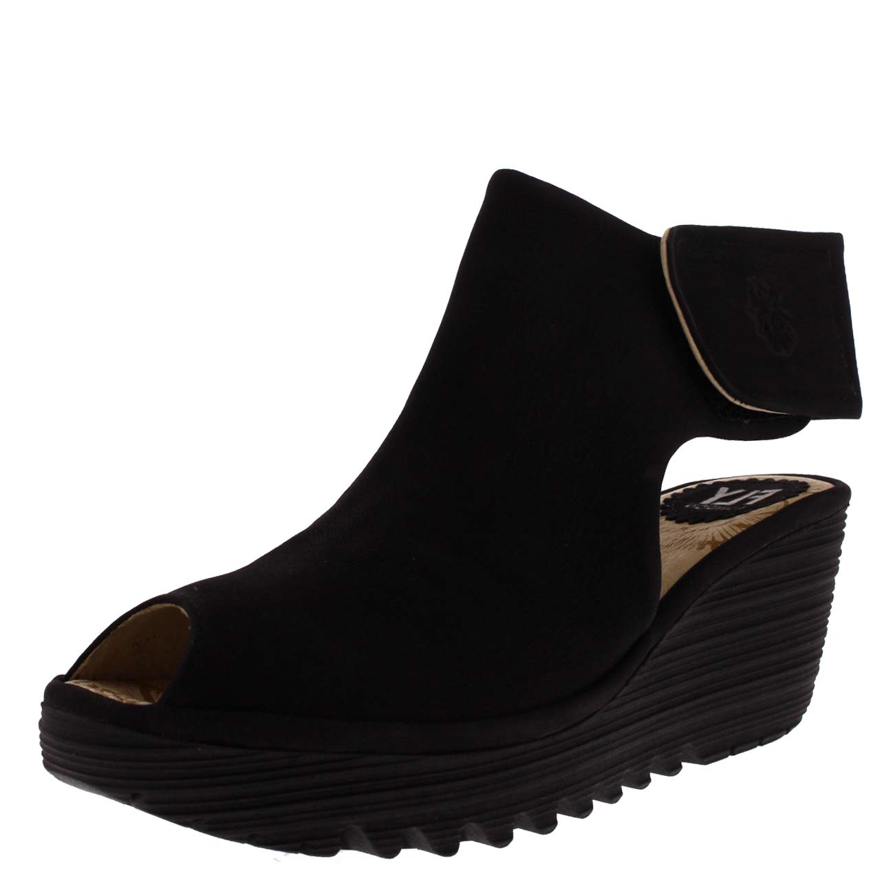 FLY London Women's Yone Cut Out Wedge Heel Ankle Boots - Leather Peep Toe Booties for Women - Black Size 9 - Comfortable & Stylish for Office, Party & Night Out